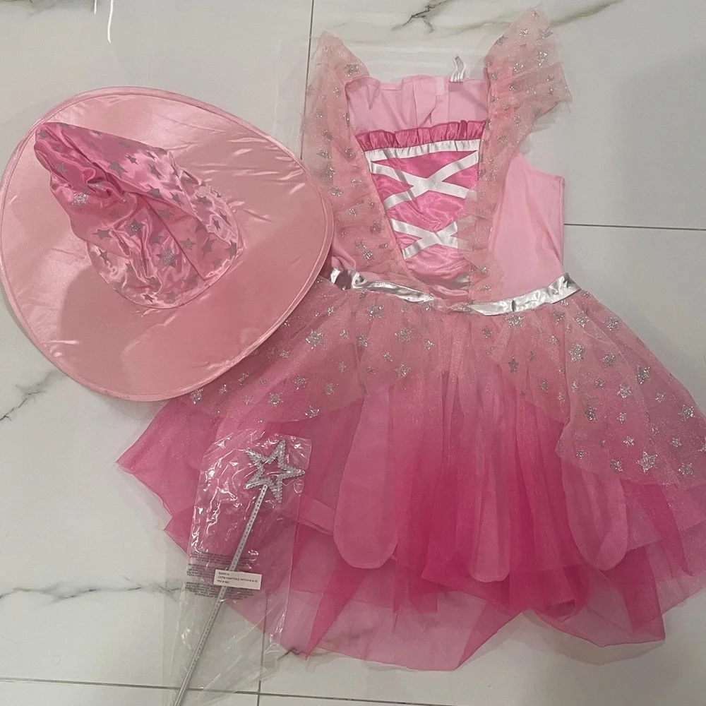 Girls Fairytale Witch Pink Wicked Fancy Dress Up Halloween Costume size 8/10